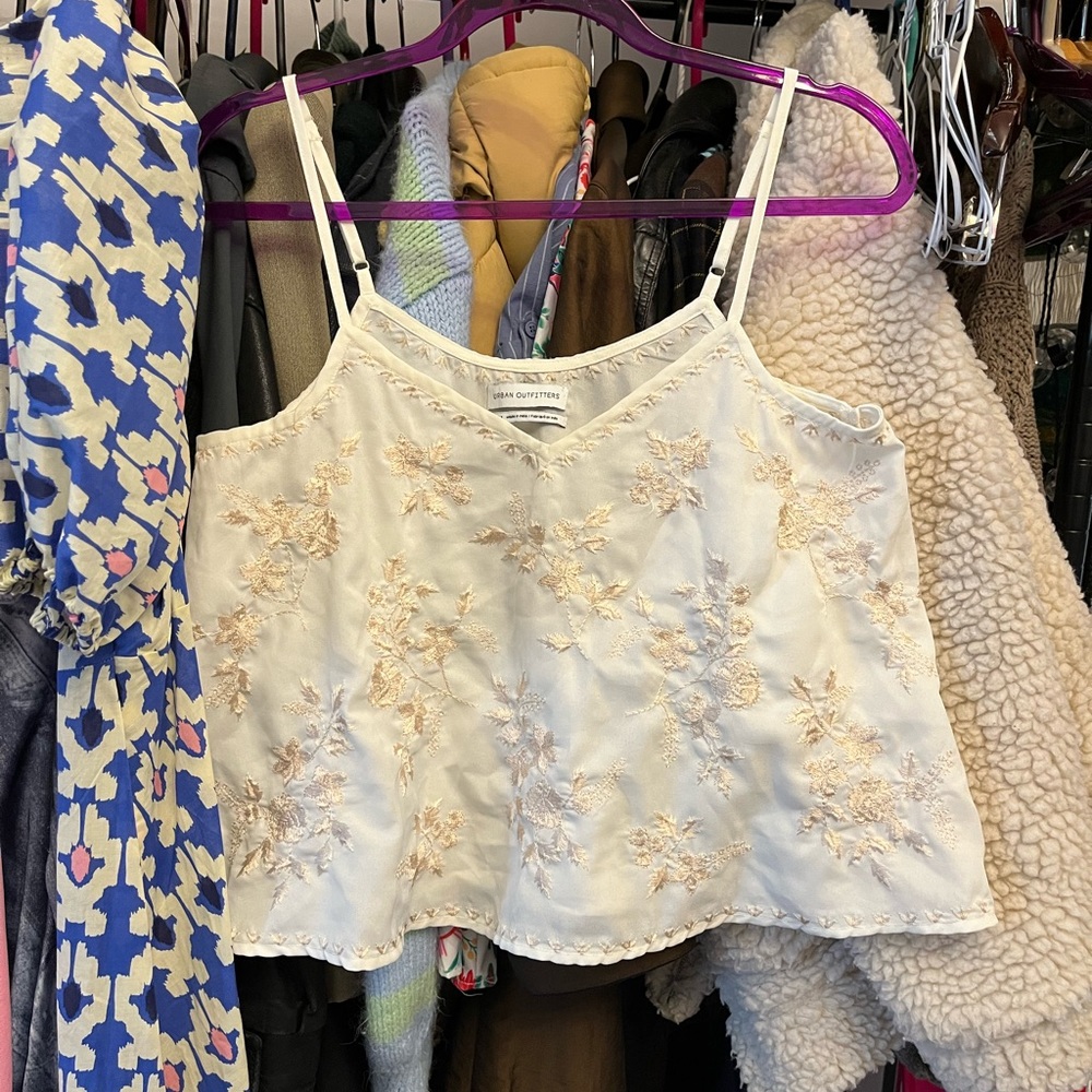 Urban Outfitters Cream Floral Embroidered Crop Top